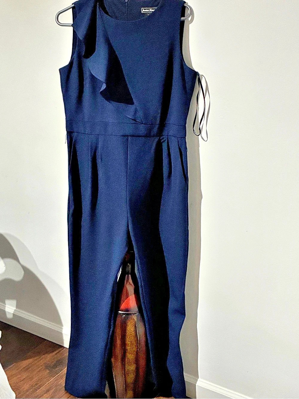 Ann Taylor Navy Ruffle Wide Leg Jumpsuit Like New